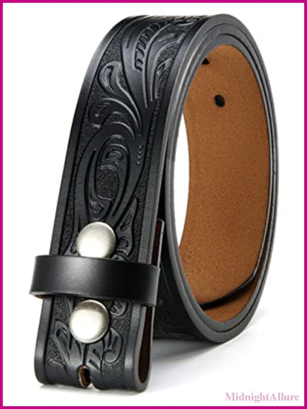 Genuine Leather Western Cowboy Belt Snap Buckle Hand Tooled Floral 1.5"
